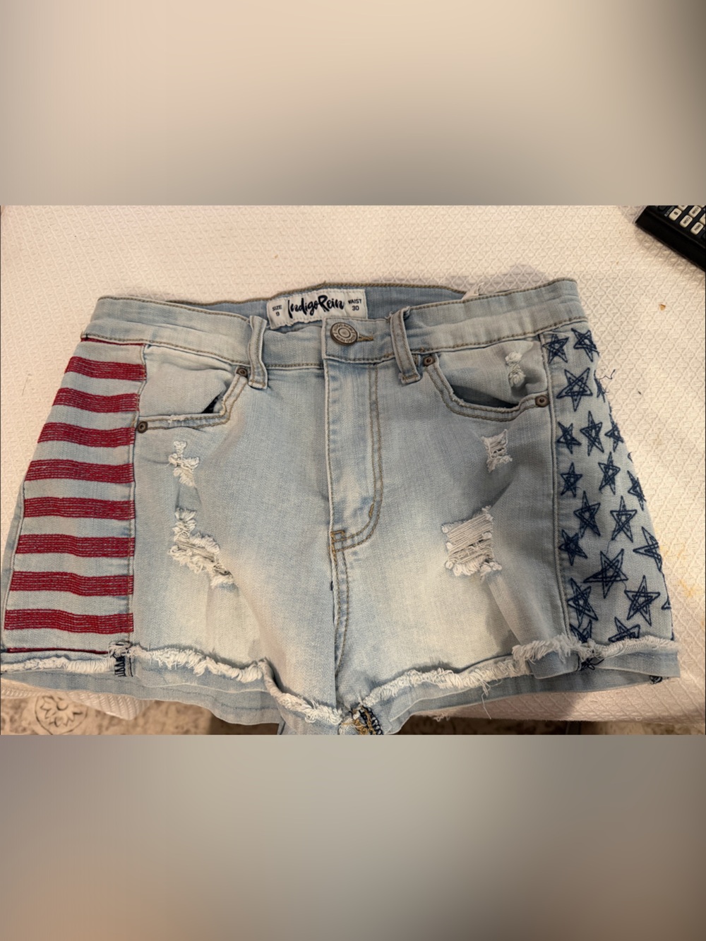 Lucky Indigo Rein Brand Light Wash Denim Shorts with Red Stripes & Navy Stars